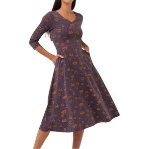Pact Purple & Orange organic Cotton Blend V-Neck Floral Dress
